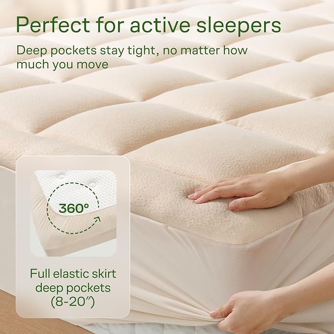 Niagara Sleep Solution Ultra Soft & Cooling Mattress Topper - Cal King Size | Rayon Derived from Bamboo, Pillow Top Mattress Pad, 20" Deep Pocket, Back Pain Relief, Perfect for Hot Sleepers, Beige