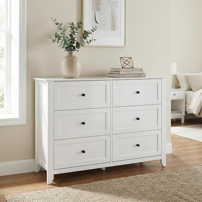Garvee White 6-Drawer Dresser for Bedroom, 54" Long Chest of Drawers | Modern Lacquered Storage Drawers Organizer, 15.8"D x 54"W x 31.5"H, Storage Dresser with Deep Drawers for Hallway Entryway