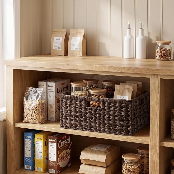 GRANNY SAYS Large Wicker Basket, Decorative Woven Basket for Storage, Waterproof Storage Basket Organizer, Wicker Storage Basket for Organizing, Brown Basket, 1-Pack | Waterproof Plastic Storage Basket Organizer, Wicker Storage Basket for Organizing, L...