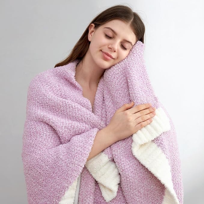 Snuggle Sac Lilac Throw Blanket for Couch, Super Soft Warm Blankets Cozy Knit Fuzzy Lightweight Throws for Sofa, Bed, Living Room, Heather Lilac, 50x70 inches