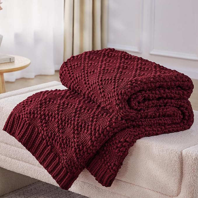 Anysay Knitted Weighted Blanket for Adult, Chunky Knit Throw 36''*48'' 3lbs | Cooling Weighted Blanket for Sleep Breathable Machine Washable Fall Heavy Blanket for Room Decor(Red)