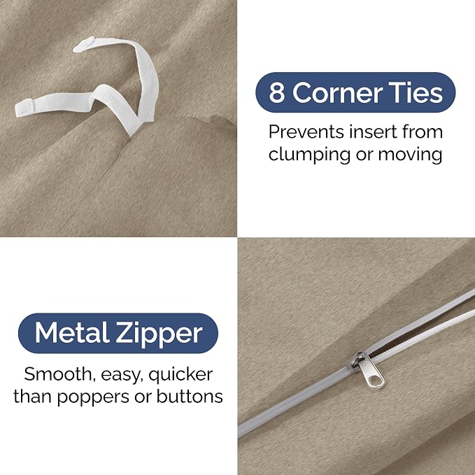 Duvet Cover Full Size - 3 Piece with Zipper Closure - Heathered Beige | Extra Soft, Breathable, Full Duvet Cover 80" x 90" with 2 Pillow Shams, Zipper Closures & Ties, Women, Men, Kids & Teens