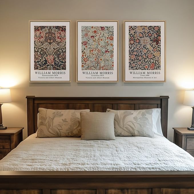 Large Framed William Morris Vintage Wall Art for Living Room, 3 Piece | Fine art, Botanical, Floral, Rustic, Farmhouse, 30x60 in, Easy to hang, Waterproof, Bedroom/Office/Hallway/Wall decor