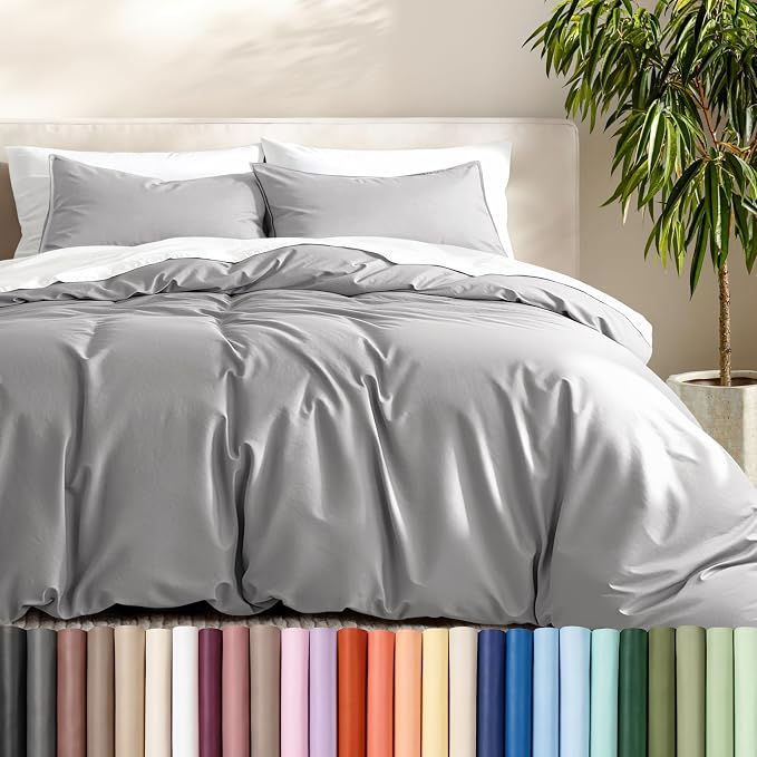 Bare Home Duvet Cover Set 1800 Ultra-Soft (Oversized Queen, Light Grey) | Lightweight, Cooling, Breathable, Premium 1800 Ultra-Soft, All-Season