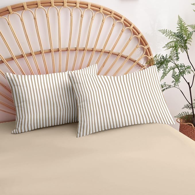 Nayoroom Brown Tan Striped Duvet Cover Set Queen | Modern Farmhouse Coastal Bedding, Soft Breathable Washed Microfiber, All-Season Comfort, Hidden Zipper, 4 Corner Ties