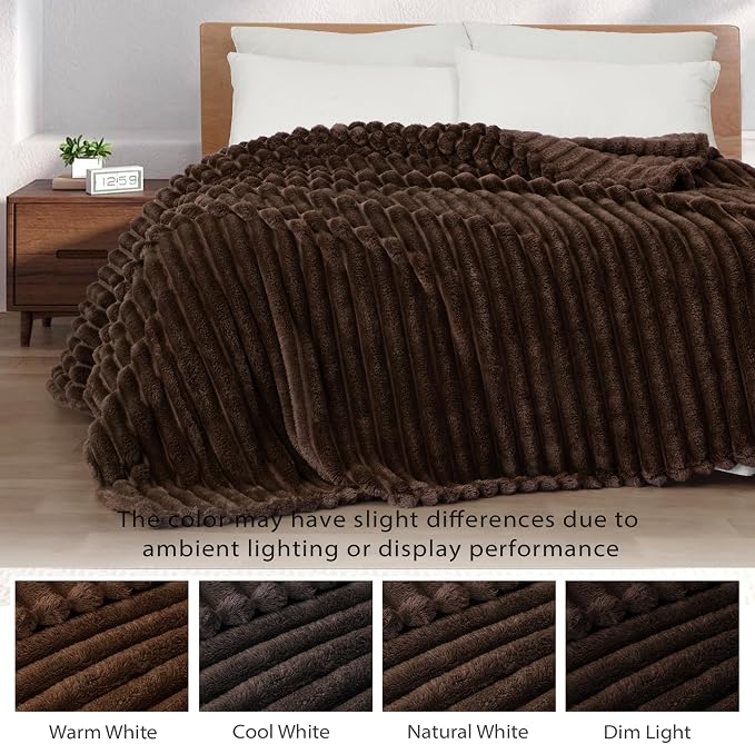 Exclusivo Mezcla Striped Fleece Throw Blanket for Couch, Sofa, Bed, 50"x60" | Soft Breathable Cozy Bed Blankets, Lightweight Plush Fluffy Fuzzy Jacquard Decorative Blankets