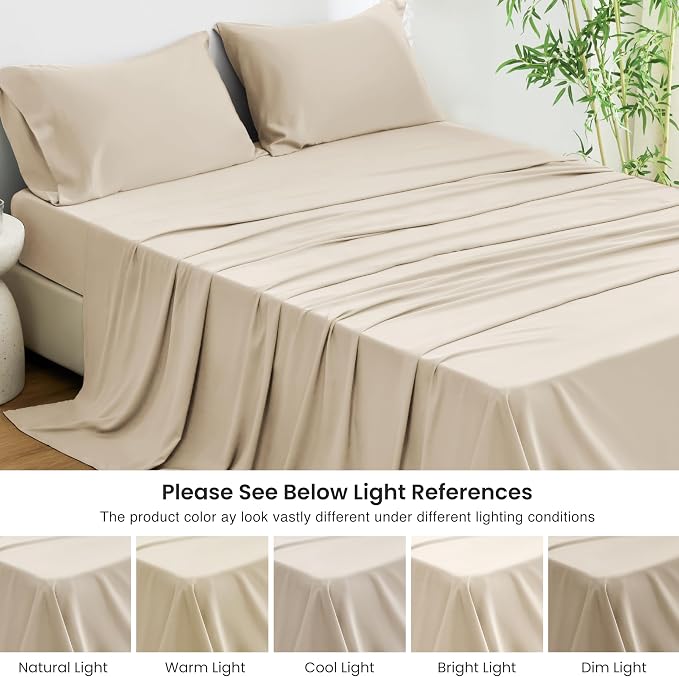 Love's cabin 3 Piece Twin Sheet Set, 100% Rayon Derived from Bamboo, Cooling & Breathable, Soft Silky Deep Pocket up to 16", Hotel Luxury Bedding for Hot Sleepers, Dark Beige