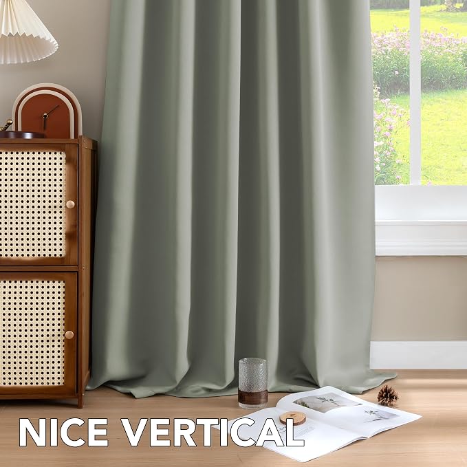 H.VERSAILTEX Blackout Curtains Thermal Insulated Window Treatment Panels Room Darkening Blackout Drapes for Living Room Back Tab/Rod Pocket Bedroom Draperies (2 Panels, Sea Grass, 52 x 84 Inch)