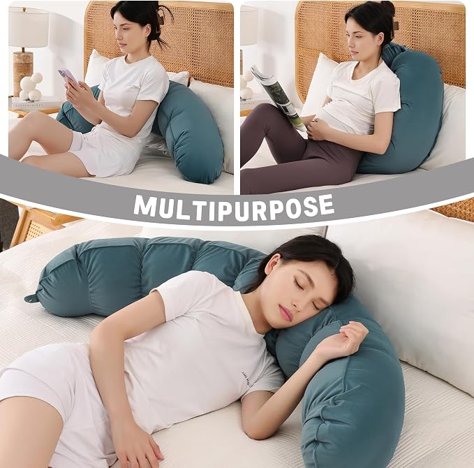 Peallow(Pat. Pend) – Long Round Body Pillow for Adults, Bolster Pillow for Sleeping, Soft and Supportive Pillow for Sleeping & Lumbar Support (Slate Blue,59")