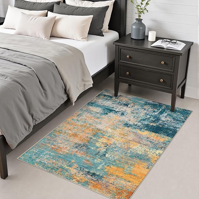 Area Rug Living Room: 3x5 Modern Washable Soft Carpet Rosy Haze | For Hallway, Bedroom, Kitchen, Laundry, Bathroom,Door Mat,Modern Abstract,Machine washable,Non-Slip,Stain Resistant,Indoor
