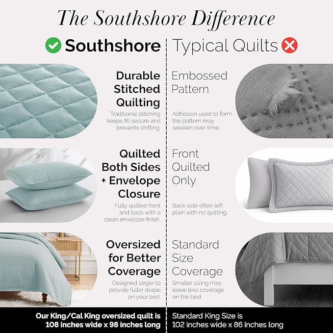 Southshore Fine Living, Inc. Bed Quilts Queen Size with 2 Pillow Shams, Full Bedding Set, Pet Hair Resistant Bedding, Quilt Coverlet Bedspreads Queen Size, Full Bedspread with 2 Pillow Shams, Sky Blue
