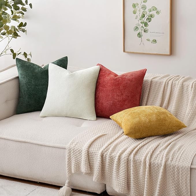 MIULEE Decorative Couch Throw Pillow Covers 18x18 in Pure White 2 Pack | Modern Boho Accent, Soft Chenille Pillow Covers, Farmhouse Cushion Cases for Home Decor Bed Sofa Living Room