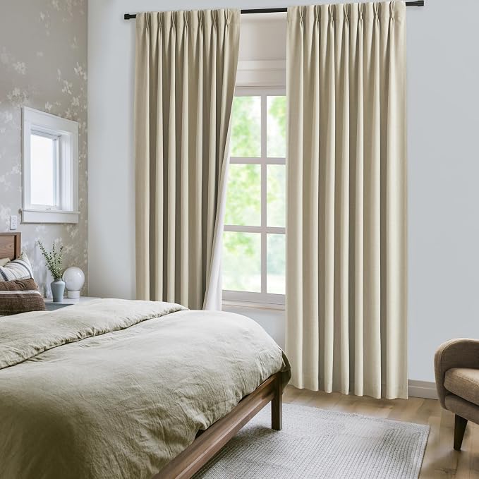WEST LAKE Pinch Pleat Blackout Curtain Panels 84 Inches Length for Bedroom | Sand Linen Blended Room Darkening Drapes,French Pleat Window Treatment for Patio Sliding Door,60"Wx84"L(Pack of 1)