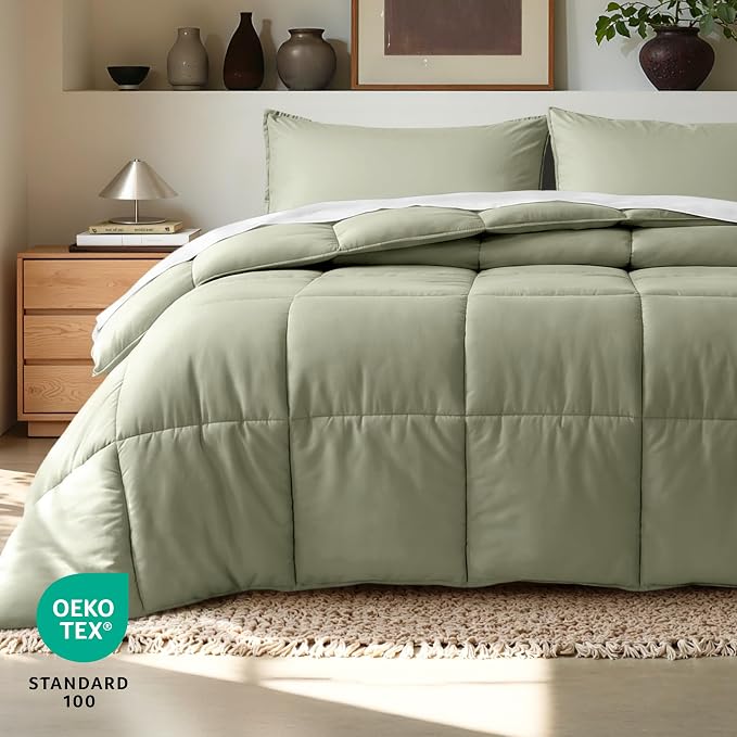 Bare Home Comforter Set - 1800 Ultra Soft (King/Cal King, Sage) | All-Season, Breathable, Hypoallergenic, Premium 1800, Warm, Cozy