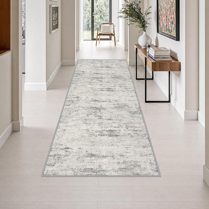 3x8 Washable Runner Rug：Modern Abstract Kitchen Soft Carpet Gray | For Hallway, Bedroom, Kitchen, Laundry, Bathroom,Door Mat,Modern Abstract,Machine washable,Non-Slip,Stain Resistant,Indoor