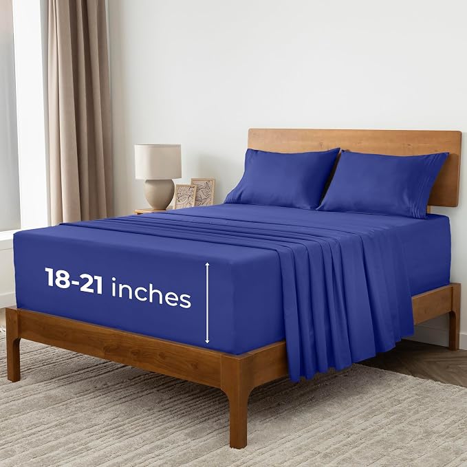 Mellanni Iconic 4-Piece, Ultra Soft Sheet Set (Queen, Royal Blue) | 10M+ Sleepers. Lab-tested: Sleeps Cool, Stays Bright, Strong, Smooth. Good Housekeeping Best Bedding, 7 yrs running.