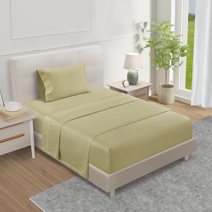 Twin XL 100% Cotton Sheets For Twin Bed, 15" Deep Pocket Sheets - Seafoam | 800TC Luxury Sateen Weave 3PC Fully elasticized Fitted Sheet & Pillowcase Sets, Machine Washable, Naturally Cool & Breathable