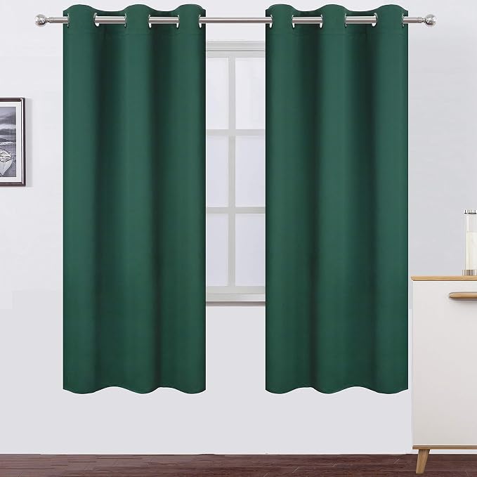 Dark Green Thermal Blackout Curtains/42 x 72 Inch/Set of 2 Panels Room Darkening Curtains for Bedroom