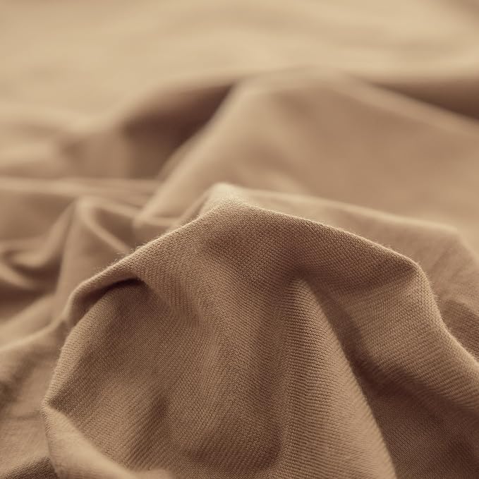 PURE ERA Jersey Knit Sheet Set Solid Toffee Brown Queen | 100% Cotton, 3 Piece Set, T Shirt Soft, Breathable, Envelope Closure Pillowcases, Hidden Zipper, 8 Ties, No Insert, Modern