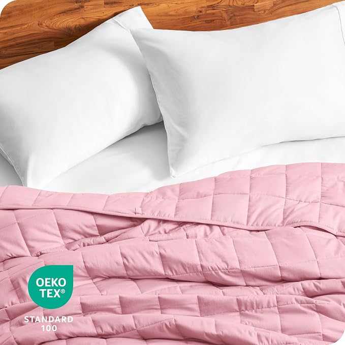 Bare Home Cotton Weighted Blanket (Light Pink, 40"x60" 7lbs) | Twin or Full Size, All-Natural 100% Cotton, Premium Heavy Blanket Nontoxic Glass Beads