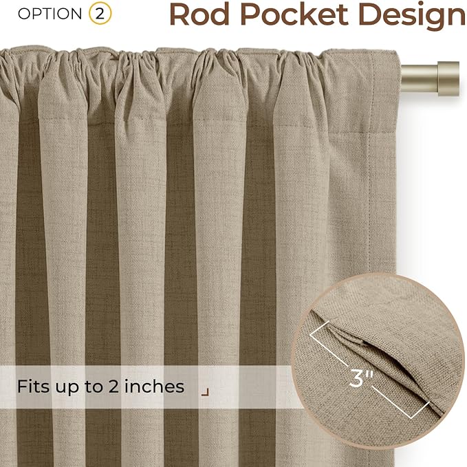INOVADAY Extra Wide 100% Blackout Linen Curtains 102x84 Earthy Beige | Linen Textured, Light Blocking, Room Darkening, Thermal Insulated, Back Tab Top, Window Curtains for Sliding Door, 1 Panel