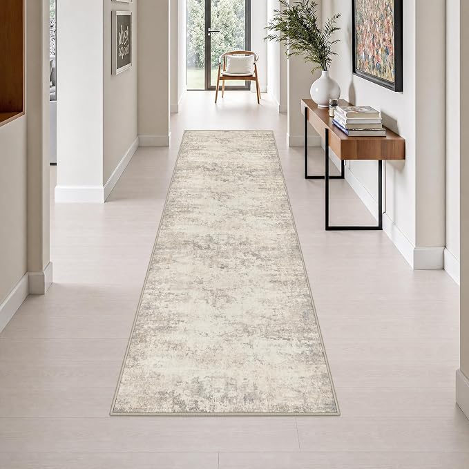 2.6x10 Washable Runner Rug:Modern Abstract Soft Carpet Brown Beige | For Hallway, Bedroom, Kitchen, Laundry, Bathroom,Door Mat,Modern Abstract,Machine washable,Non-Slip,Stain Resistant,Indoor