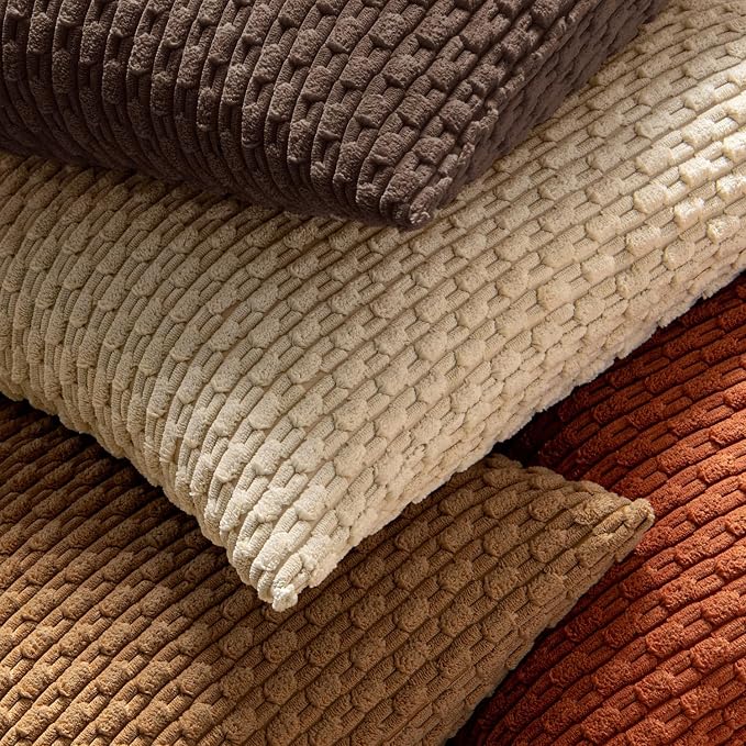 MIULEE Decorative Throw Pillow Covers 20x20 Dark Brown Textured Corduroy | Pack of 2 Striped Pillow Covers Modern Farmhouse Fall Home Decor for Couch Bed Sofa Living Room