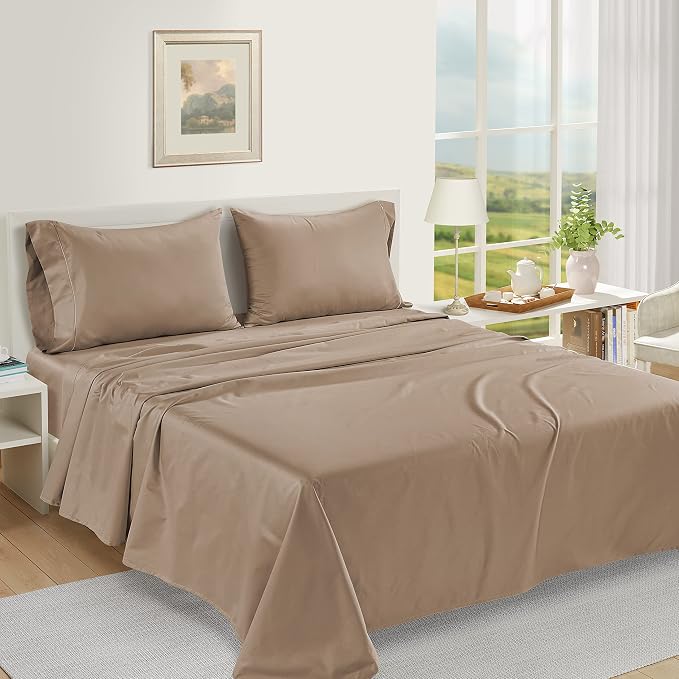 LANE LINEN 100% Egyptian Cotton Full Size Bed Sheets, Machine Washable Naturally Temperature regulating Sustaibable No Pill Fade Resistant Full Size Sheets Set Cotton- Hazelwood