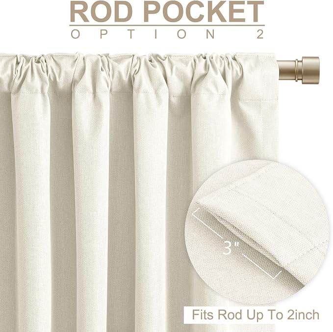 Faux Linen Total Blackout Curtains for Bedroom 102 Inches Long Beige White | 100% Blackout Shield, Back Tab/Rod Pocket Living Room Drapes, Thermal Insulated Blackout Curtains 2 Panels Set, 50"W x 102"L