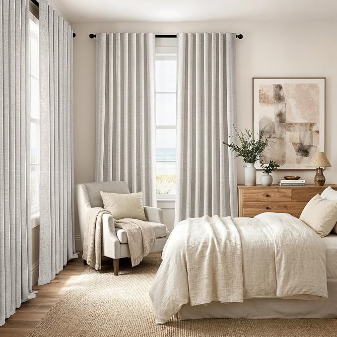 MIULEE 100% Blackout Linen Curtains 42 x 63 Inch Cream White 2 Panels | Thermal Insulated, Room Darkening Drapes for Bedroom Living Room, Back Tab Rod Pocket Pinch Pleated, Solid Luxury Decor