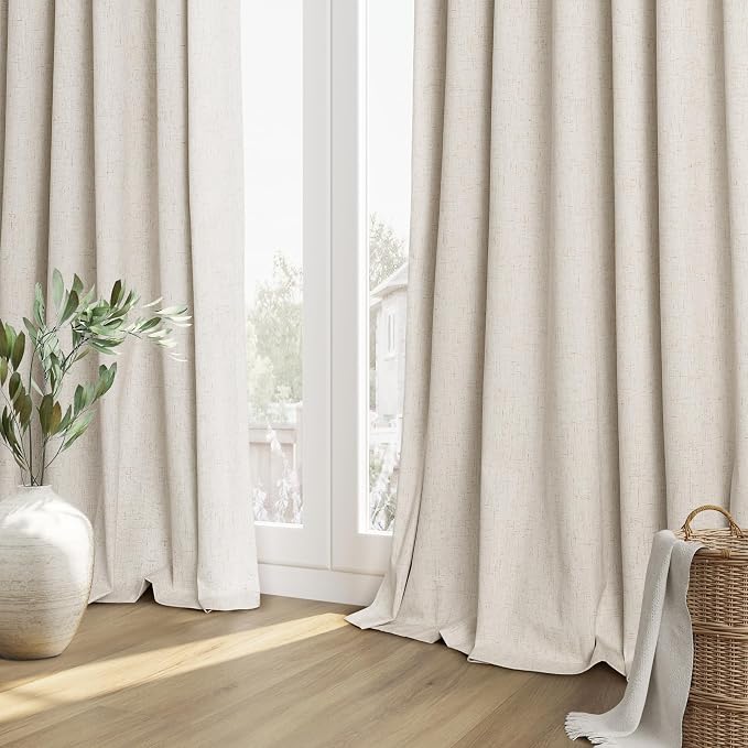 100% Blackout Linen Curtains 78 Inch Length 2 Panels Set for Living Room Bedroom Back Tab Thermal Insulated Black Out Drapes Room Darkening Farmhosue Window Curtains 78 Inches Long