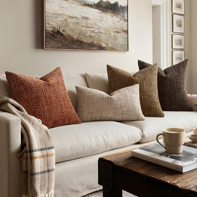 MIULEE Chenille Textured Fall Throw Pillow Covers Burnt Orange 18x18 | Set of 2, Slubby Decorative Pillows, Boho Farmhouse Home Decor, Modern Neutral Cushion Covers for Couch Sofa Bed Living Room