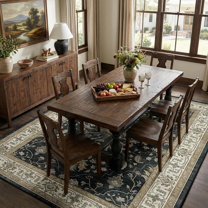 RELEANY Washable Area Rug, 8'x10', Black/Vintage/Beige | Non-Slip, Water Repellent, Pet Friendly, Easy to Clean, Vintage Floral Boho Decor for Living Room Bedroom Dining Room