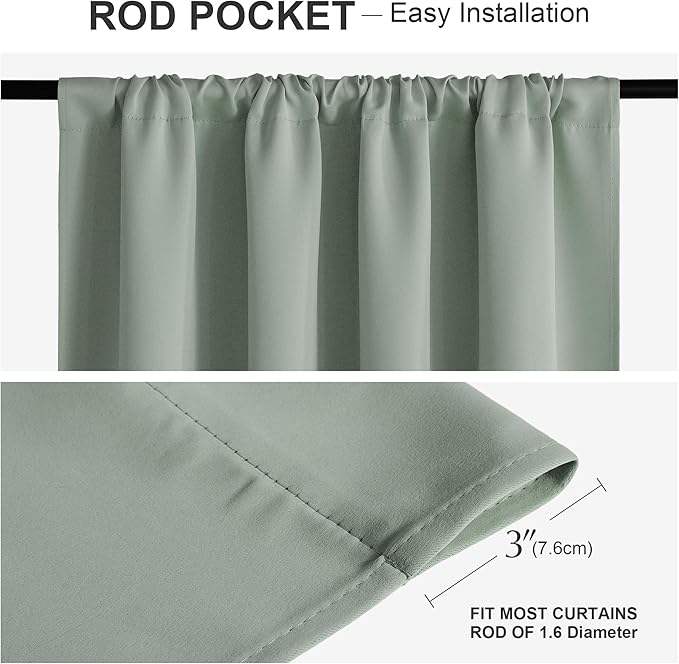 PONY DANCE Sage Green Blackout Curtains 80 inches Long 2 Panels Set for Bedroom, Lights & Drafts Blocking Window Curtains Room Darkening Drapes for Living Room, W42 x L80 inch, 2 Panels