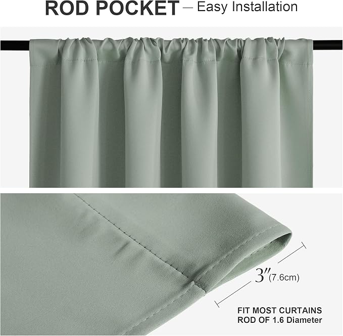 PONY DANCE Sage Green Short Window Curtain Panels 30 inch Long - Rod Pocket Room Darkening Drapes for Dorm Storage Door Kitchen Basement Farmhouse Decor, W 42 x L 30 inches, 2 Panels