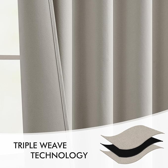MIULEE Natural Back Tab Blackout Curtains 52x102 Inch Long 2 Panels Set | Rod Pocket Pinch Pleated, Thermal Insulated, Bedroom Living Room Darkening Drapes, Light Blocking Floor to Ceiling Curtains
