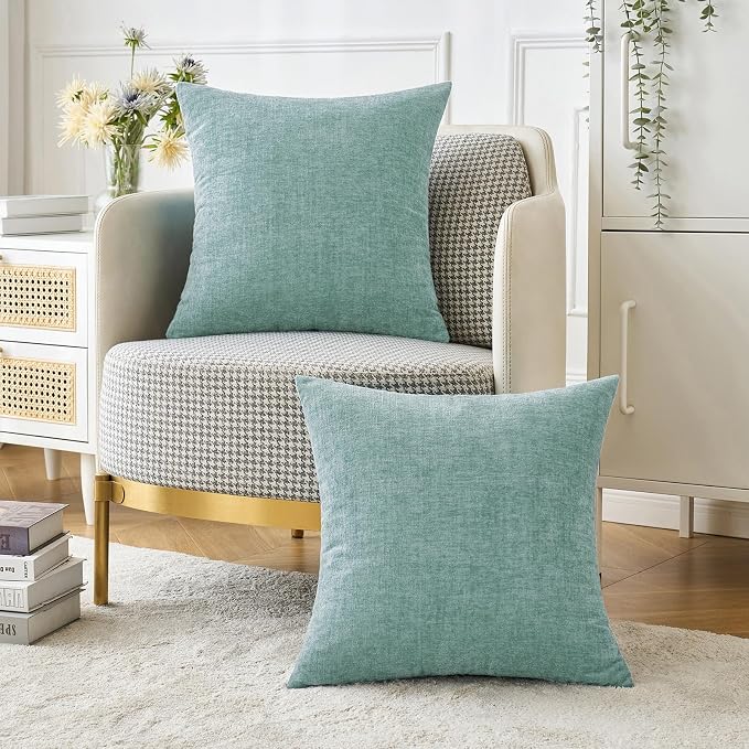 MIULEE Soft Chenille Throw Pillow Covers Aqua Green 16x16 Inch Pack of 2 | Modern Home Decor, Classic Decorative Pillows, Solid Dyed Cases, Boho Couch Cushion Covers for Sofa Bed Living Room