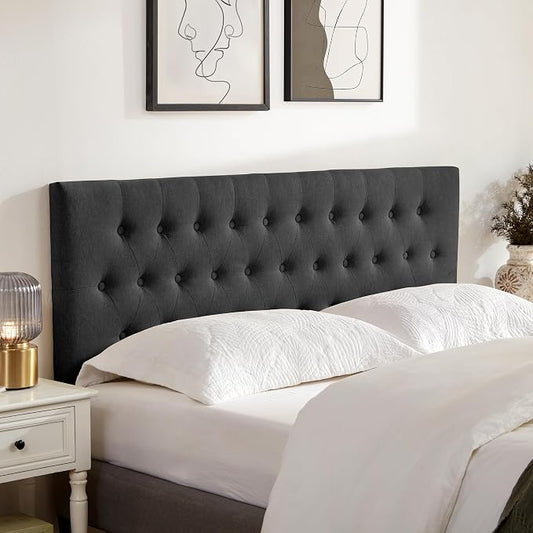 Tufted Upholstered Headboard Full Size, Adjustable Height 37- 51 in, Black | Sturdy and Durable Solid Wood Full XL Headboard, Fabric Full Headboard Only, Modern Button Diamond Design Head Board