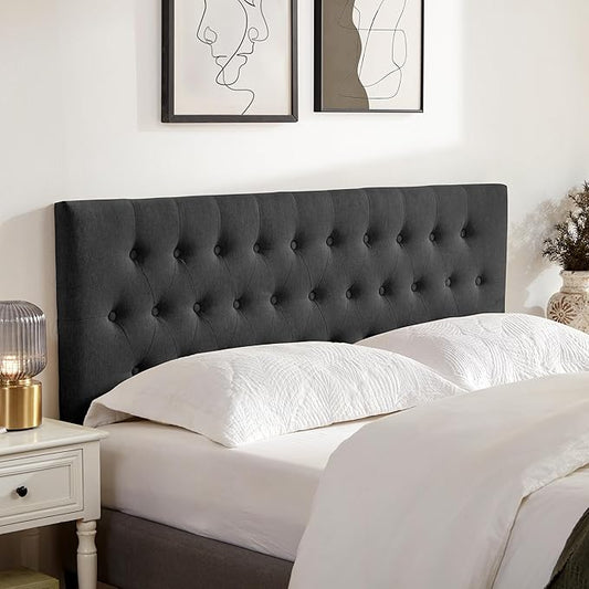 Tufted Upholstered Headboard King Size, Adjustable Height 37- 51 in, Black | Sturdy and Durable Solid Wood Bed Headboard, Fabric King Headboard Only, Modern Button Diamond Design Head Board