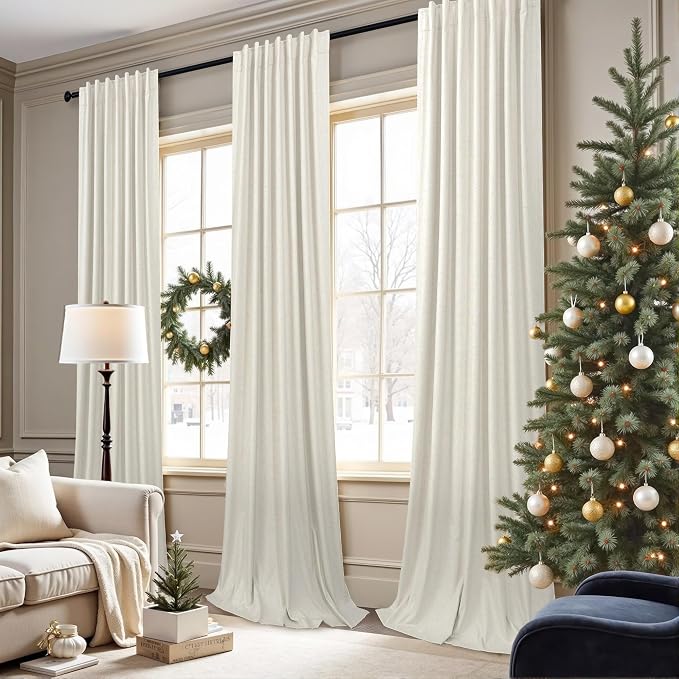 Pitalk 36 x 96 Inch Curtains Linen Blackout Black Out Soundproof Cream Ivory Curtain for Bedroom Livingroom Dining Room Narrow Small Window Drape 36 Inch Wide 96 Inch Long 8 FT Feet 2 Panels Back Tab