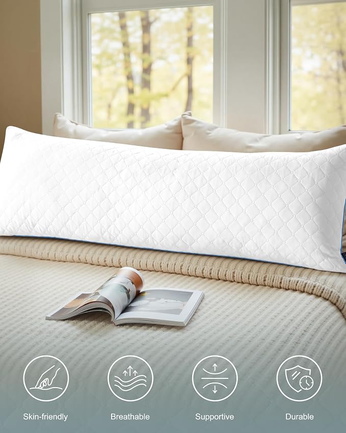 YZ HOME Long Body Pillow for Adults,Firm Body Pillow Shredded Memory Foam | Adjustable Height,Support for Side Sleeper & Pregnant Women(White,20x54 Inch)