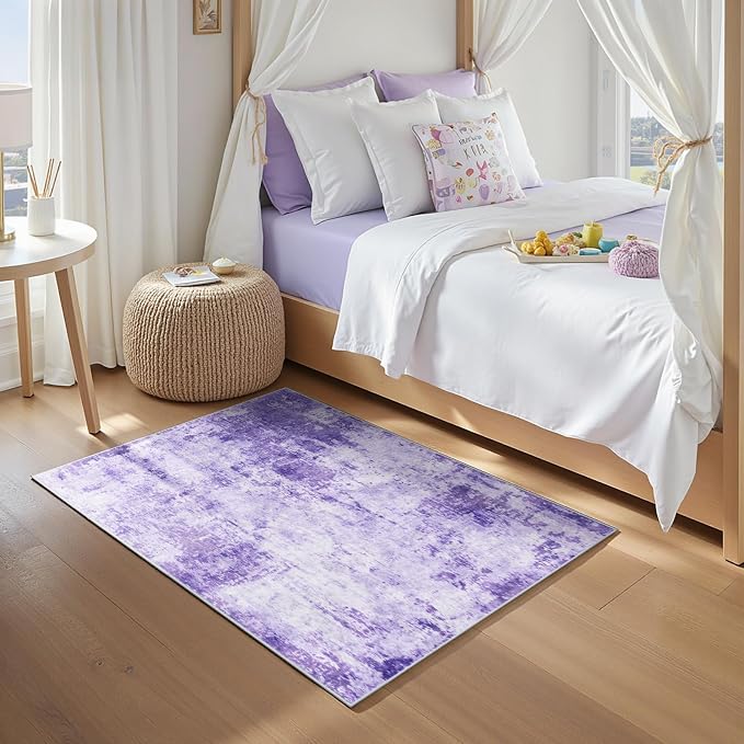 RELEANY Washable 3'x5' Abstract Area Rug for Living Room Purple | Carpet for Bedroom, Kitchen, Office, Hallway and Entryway, Printed Pattern, Non‑Slip, Soft, Stain‑Resistant, Easy to Clean