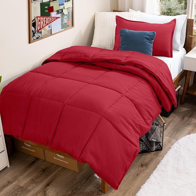Bare Home Comforter Set - 1800 Ultra Soft (Twin/Twin XL, Red) | All-Season, Breathable, Hypoallergenic, Premium 1800, Warm, Cozy