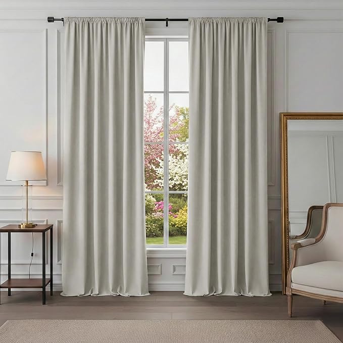 PONY DANCE Blackout Curtains for Bedroom 90 inches Long 2 Panels Set, Thermal Insulated Rod Pocket Black Out Window Drapes, Noise Reducing Window Treatment for Living Room(W52 x L90 inch, Cream)