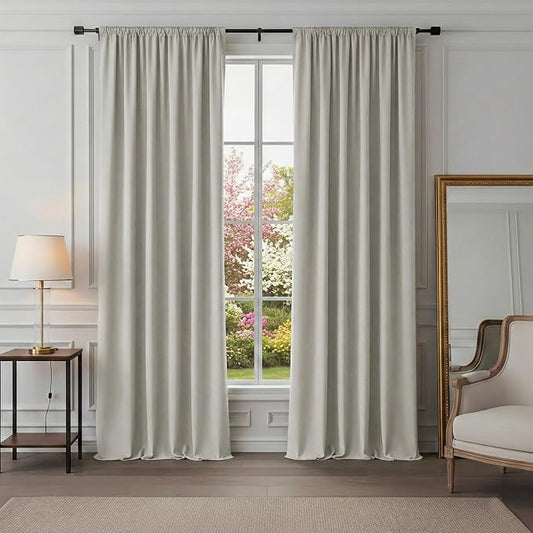 PONY DANCE Blackout Curtains for Bedroom 90 inches Long 2 Panels Set, Thermal Insulated Rod Pocket Black Out Window Drapes, Noise Reducing Window Treatment for Living Room(W52 x L90 inch, Cream)