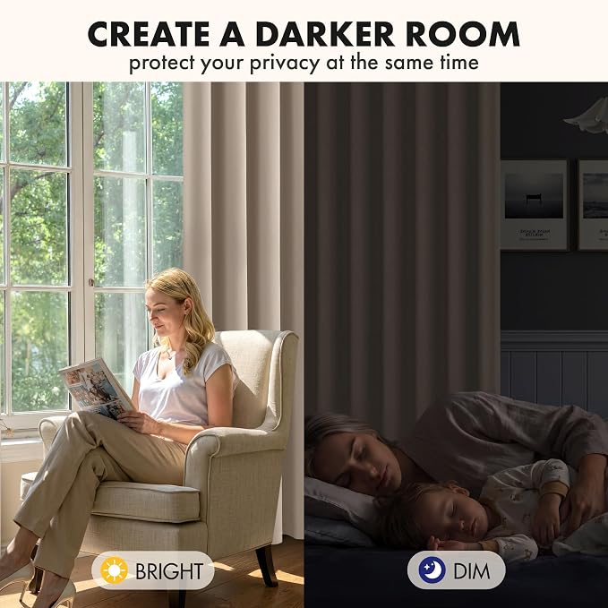 MIULEE Taupe Blackout Bedroom Curtains Drapes 72 Inch Long 52"x72" | Grommet Top, Room Darkening Window Drapes, Privacy Protection, Thermal Insulated, Heat Blocking, Light Blocking