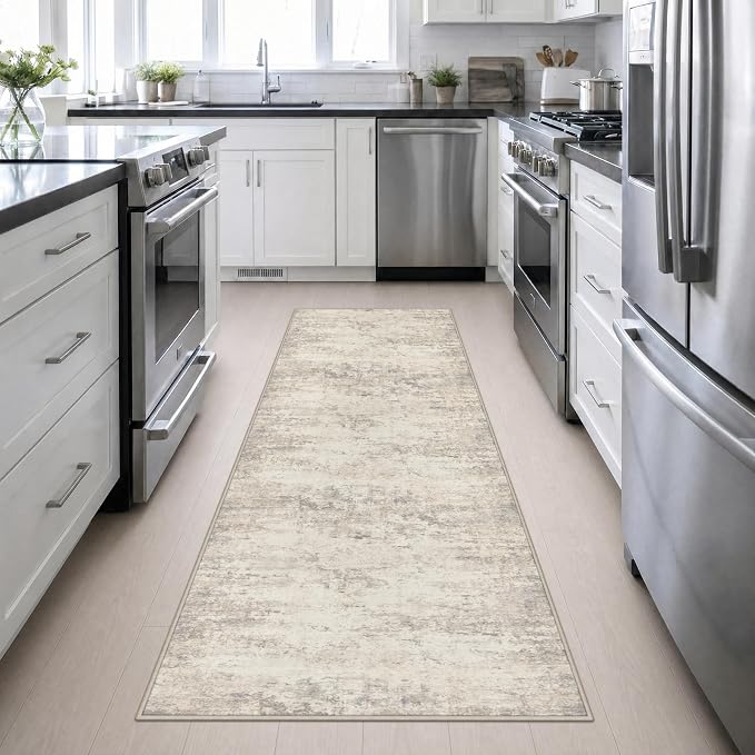 3x10 Washable Runner Rug：Modern Abstract Soft Carpet Brown Beige | For Hallway, Bedroom, Kitchen, Laundry, Bathroom,Door Mat,Modern Abstract,Machine washable,Non-Slip,Stain Resistant,Indoor