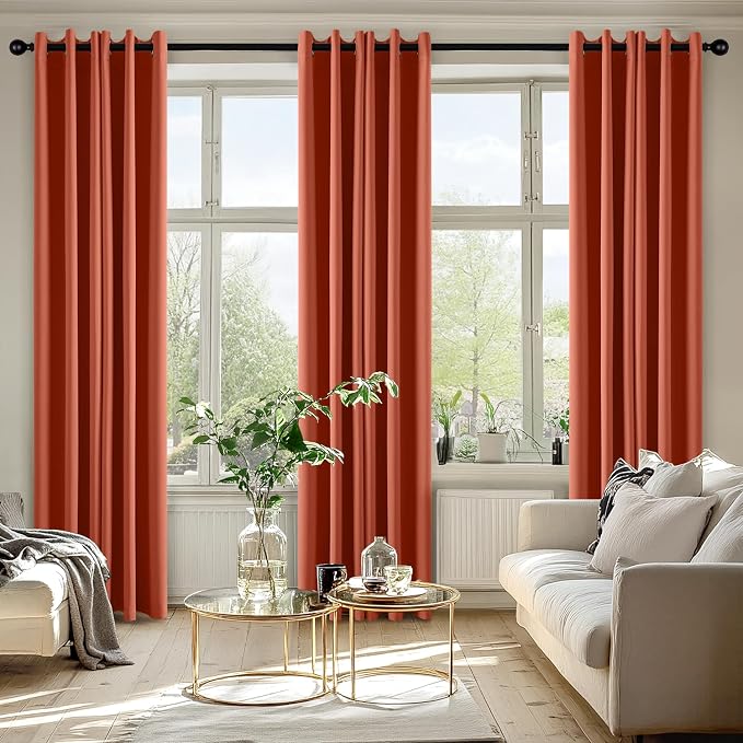 MIULEE Fall Blackout Curtains for Bedroom 2 Panel 40"x84" Long Burnt Orange | Thermal Insulated, Living Room Darkening Grommet Drapes, Noise Reducing, Light Blocking Window Treatments