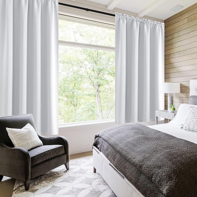 DWCN Blackout Curtains for Bedroom Living Room 52 x 54 Inch Long 2 Panels | Room Darkening, Thermal Insulated, Light Blocking, Rod Pocket Drapes, Noise Reducing Window Treatments, Greyish White