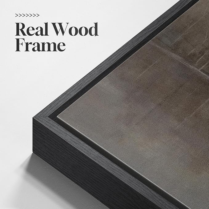 Large Framed Moody Abstract Landscape Wall Art for Living Room, 60x20 In | Rustic lake picture, Canvas prints, Horizontal long artwork, Neutral painting, Wood frame, Wall decor for bedroom dining room